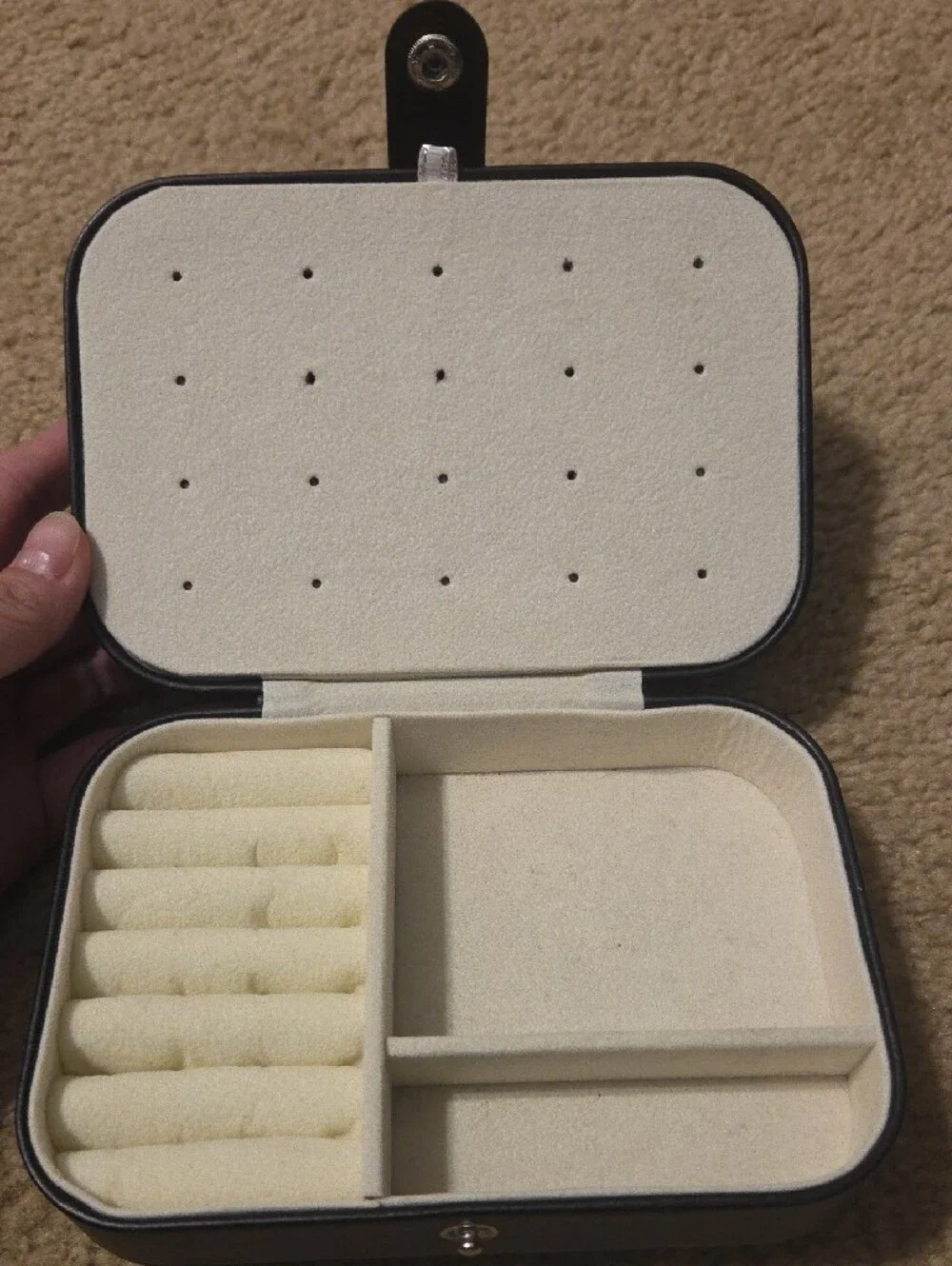 Compact Black Jewelry Travel Case With Cream Interior